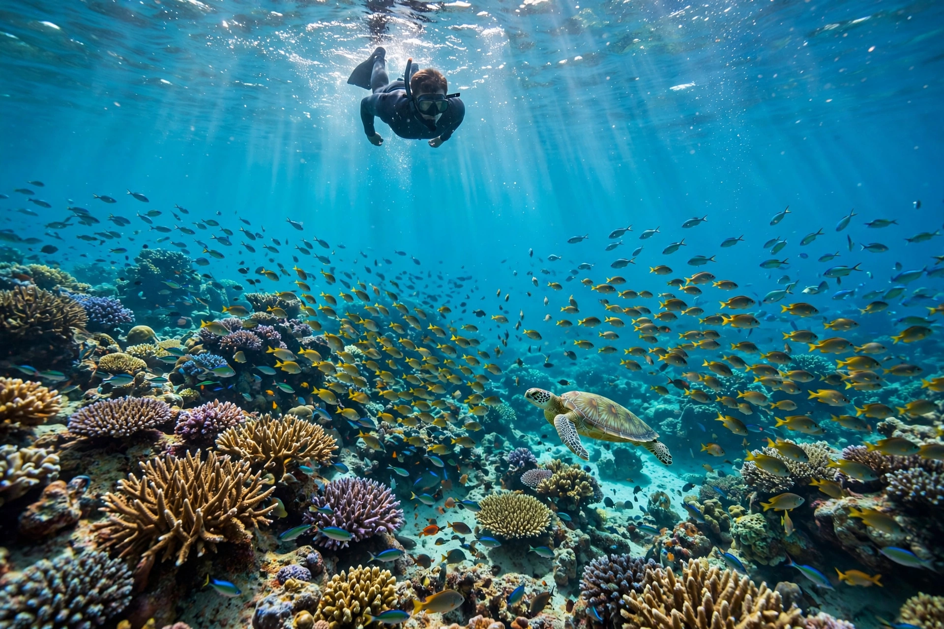 Snorkeling over coral reef in the Similan Islands